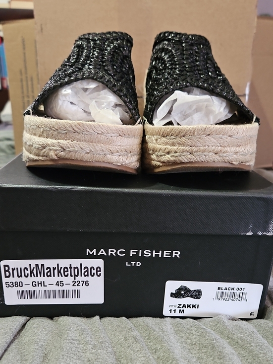 Marc Fisher Shoes - Marc Fisher Black Woven Espadrille Platform Slide Sandal